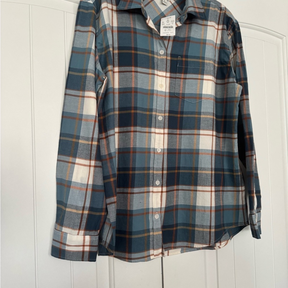 New J. Crew Men's Blue and White Plaid Button Down Shirt - Picture 3 of 4